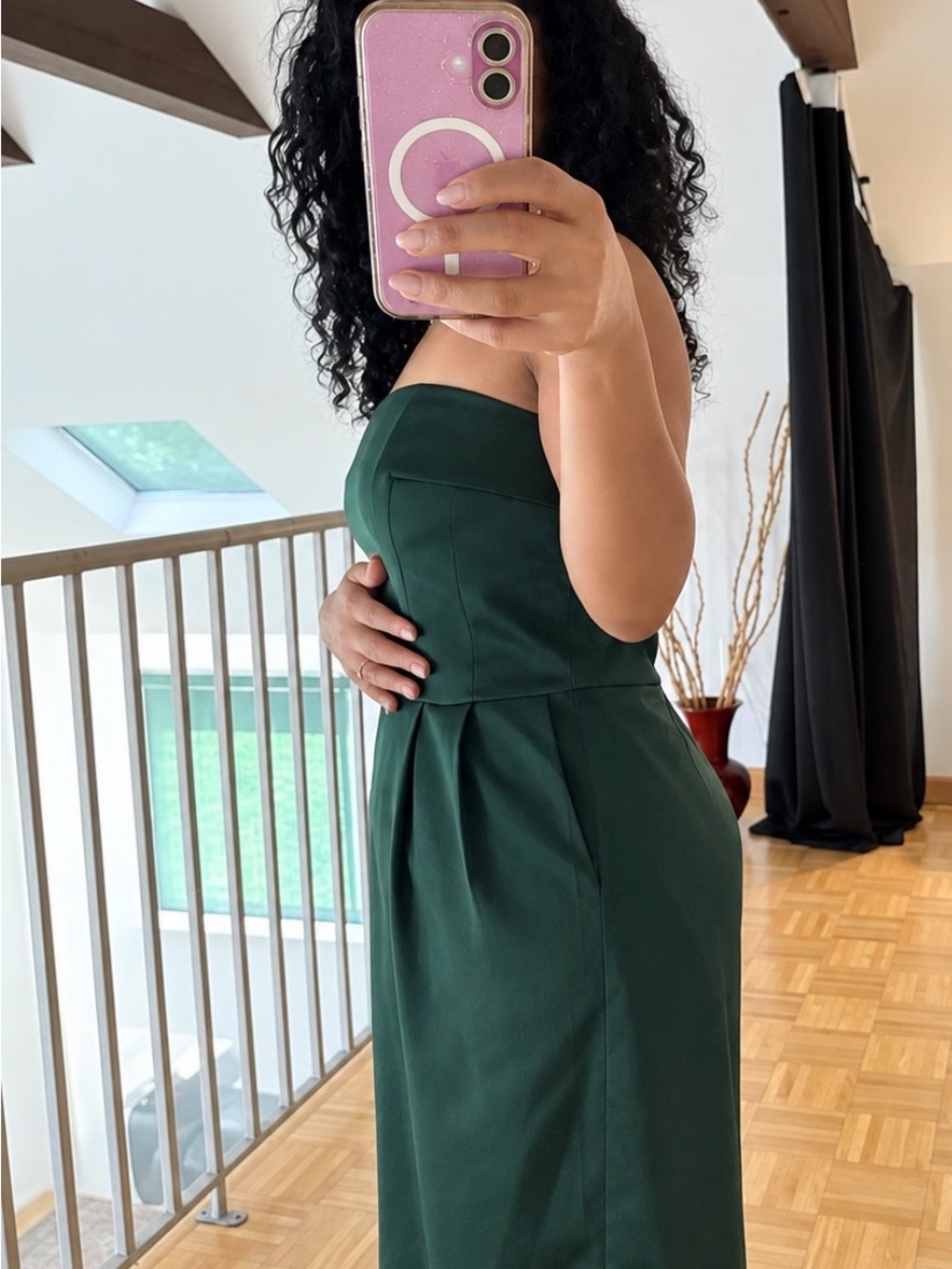 Express Strapless Dark Green Sheath Dress - Picture 2 of 5